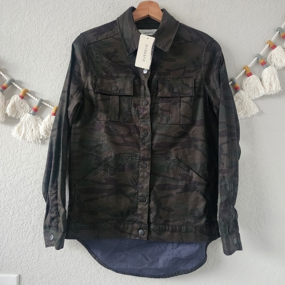 Level 99 X Evereve Gina Midnight Camo Utility Jacket Hemp Cotton Grunge NWT XS